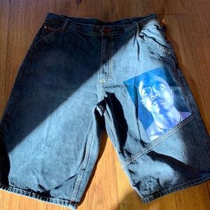 Tupac Shakur “2Pac” Makaveli Washed Black Jeans Shorts with his picture on it!